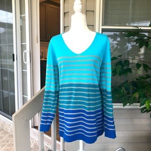 Blue striped varsity sweater from Lane Bryant